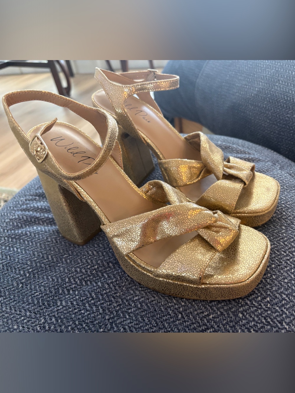 Wild Pair Gold Metallic Knotted Platform Heels